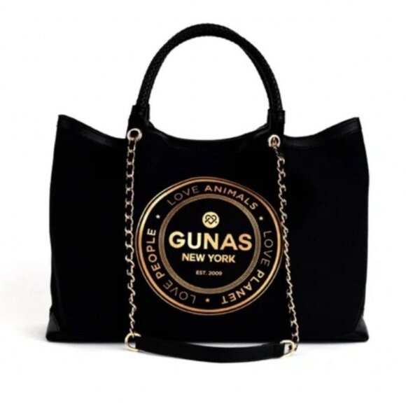 NWT GUNAS New York Ruth Black Vegan Large Canvas Tote - Picture 1 of 15